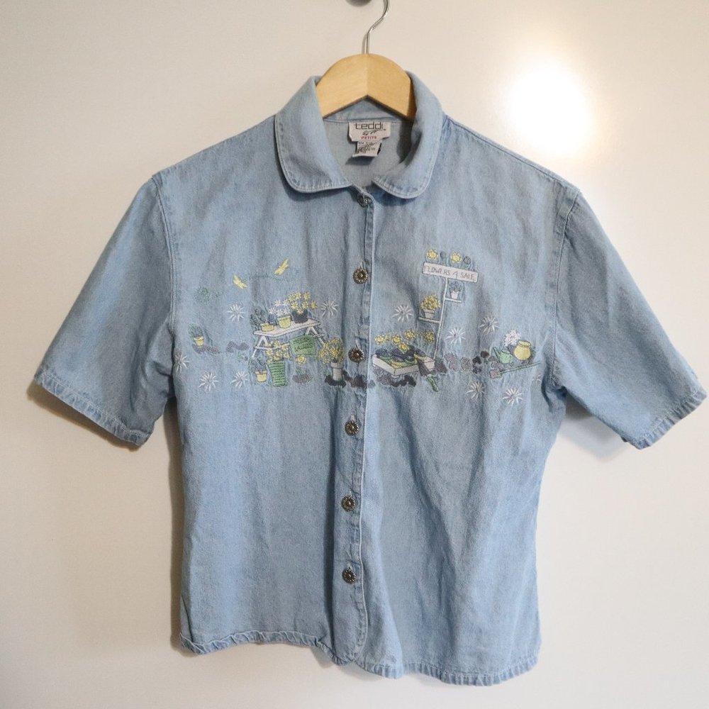 Vintage Teddi Floral Button Up Shirt Sleeve Small